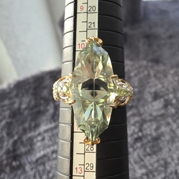 Gems en Vogue 13.46ctw Brazilian Fancy Cut Prasiolite & Peridot Ring Size 11 - Picture 1 of 4